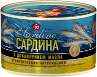 Сардина атлантическая натуральная с добавлением масла, ГОСТ, 240г